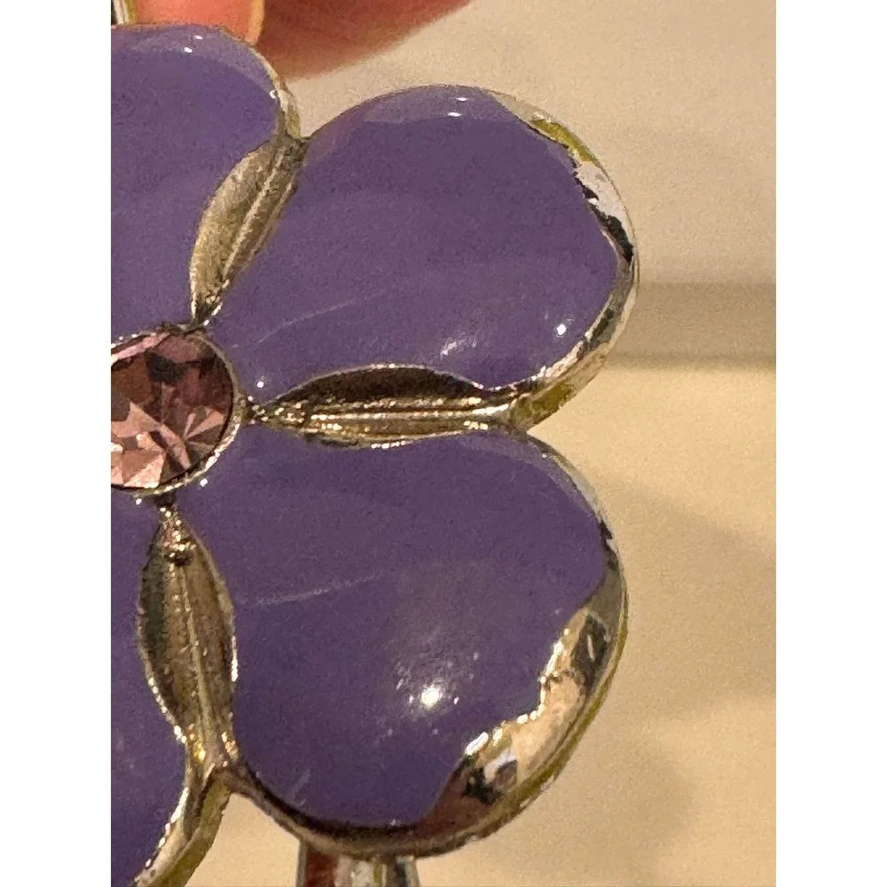 Alexx Inc Finders Key Purse Purple Enamel Flower Rhinestone Key Finder Hook